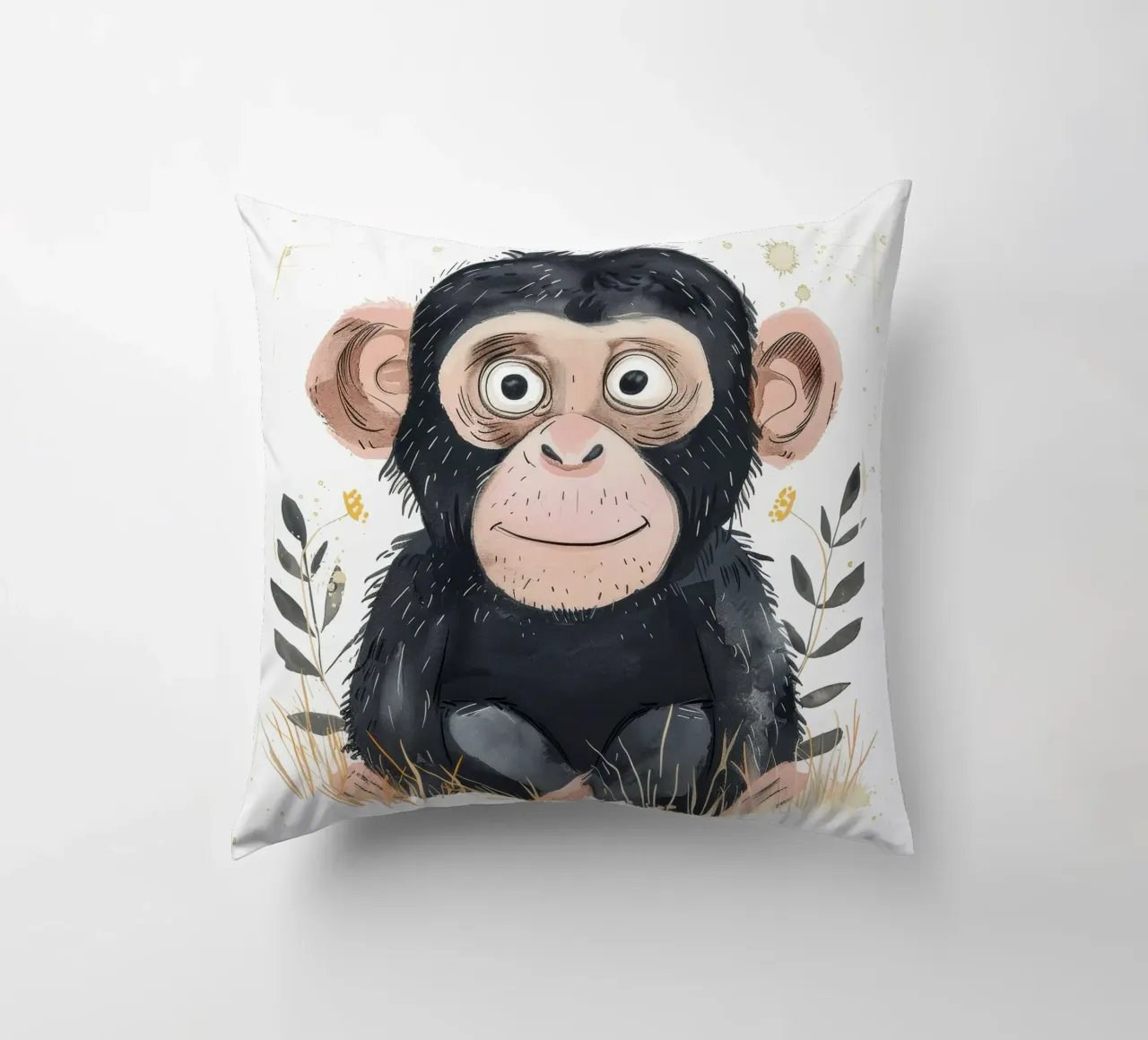 Scimpanzé giovane circondato dalla flora Animali selvatici e natura cuscino da DesignDoodle