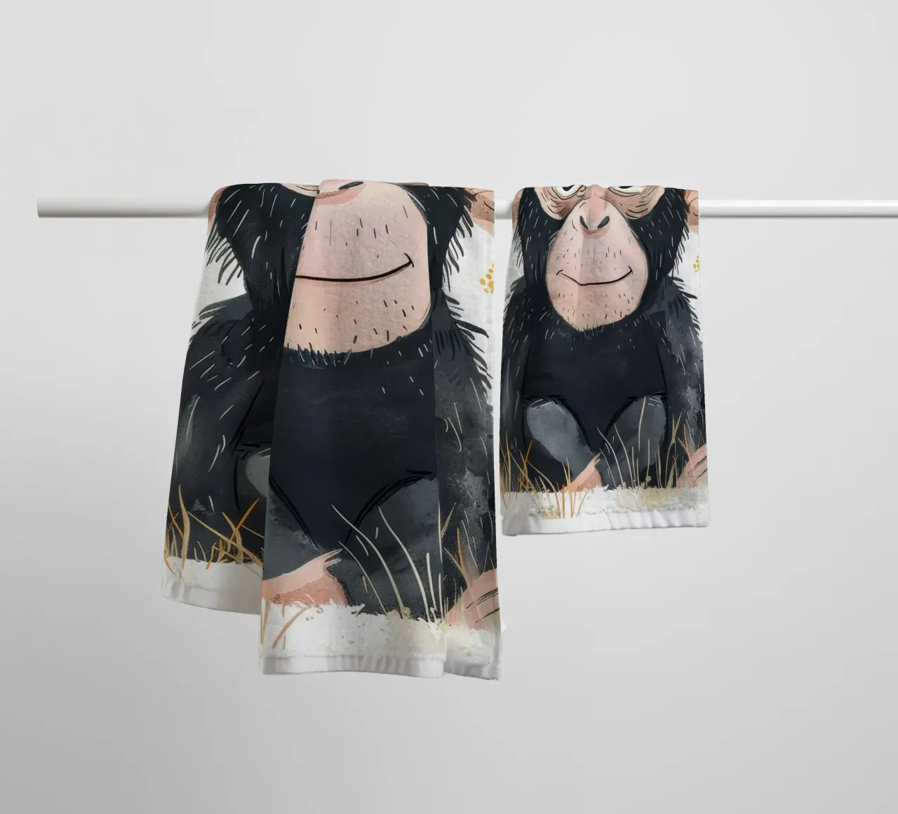 Scimpanzé giovane circondato dalla flora Animali selvatici e natura asciugamano da bagno da DesignDoodle