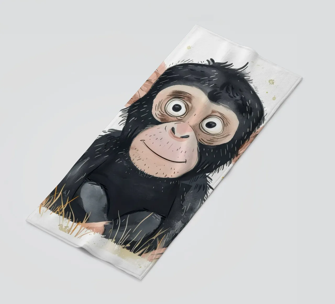 Scimpanzé giovane circondato dalla flora Animali selvatici e natura telo mare da DesignDoodle