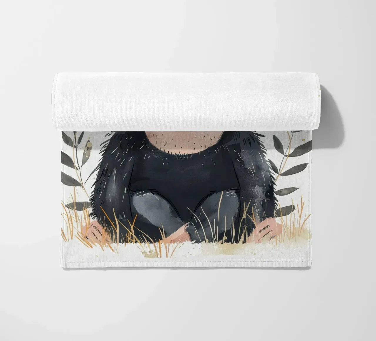 Scimpanzé giovane circondato dalla flora Animali selvatici e natura telo mare da DesignDoodle