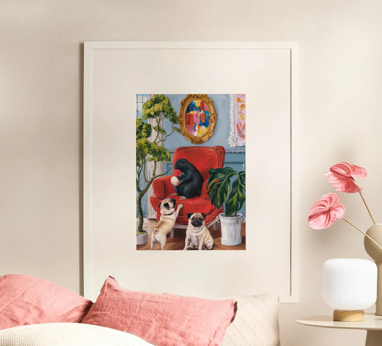 Menagerie di sedie di rubino poster con telaio in legno da Infinite Chroma