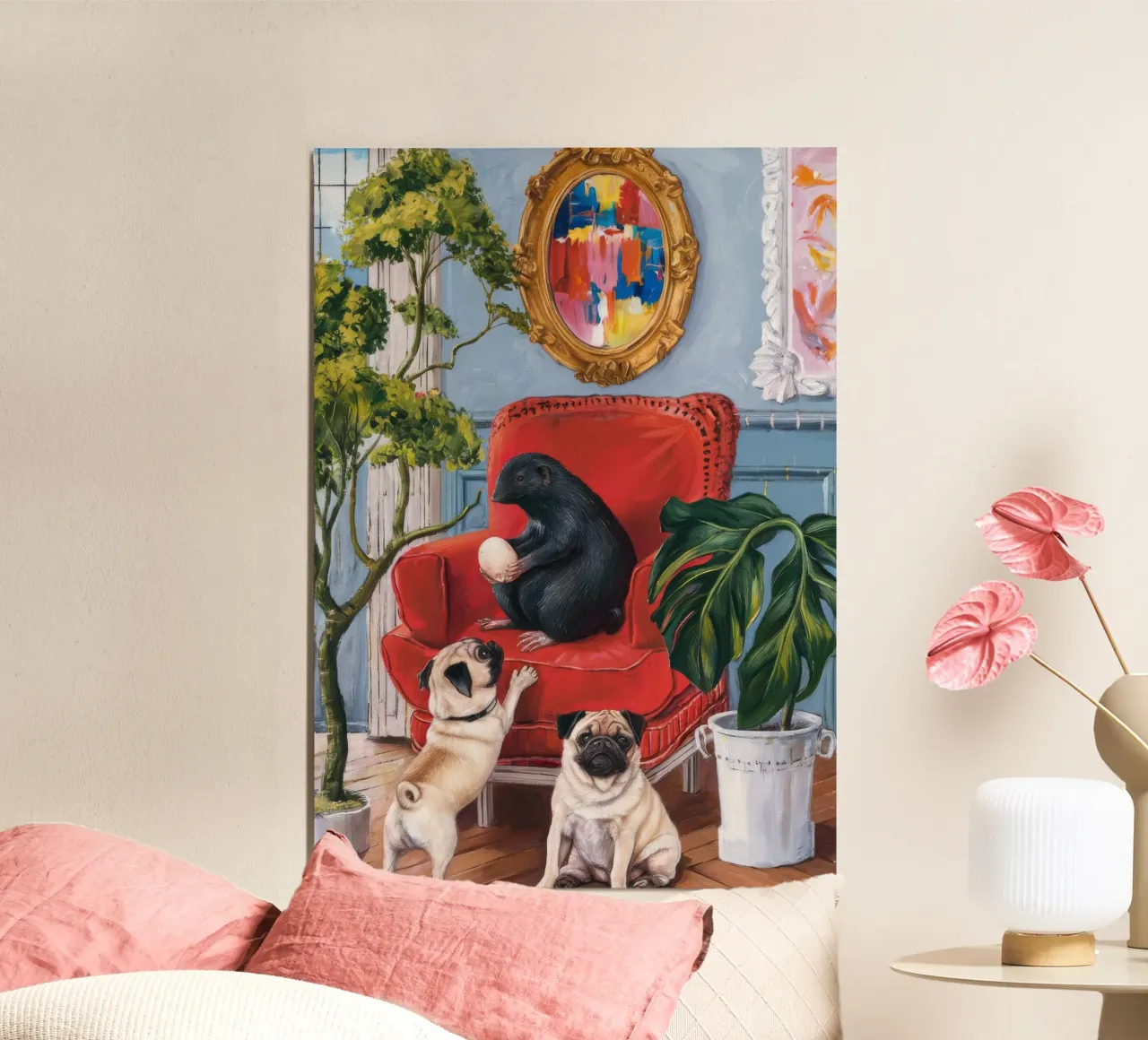 Menagerie di sedie di rubino poster con telaio in legno da Infinite Chroma