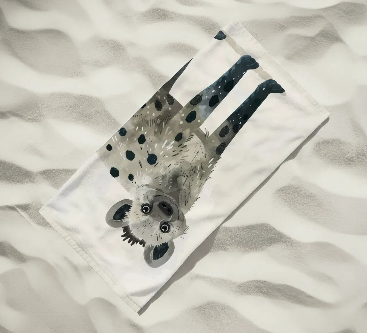 Opera d'arte di iena maculata e giocosa - Design unico di animali selvatici telo mare da DesignDoodle