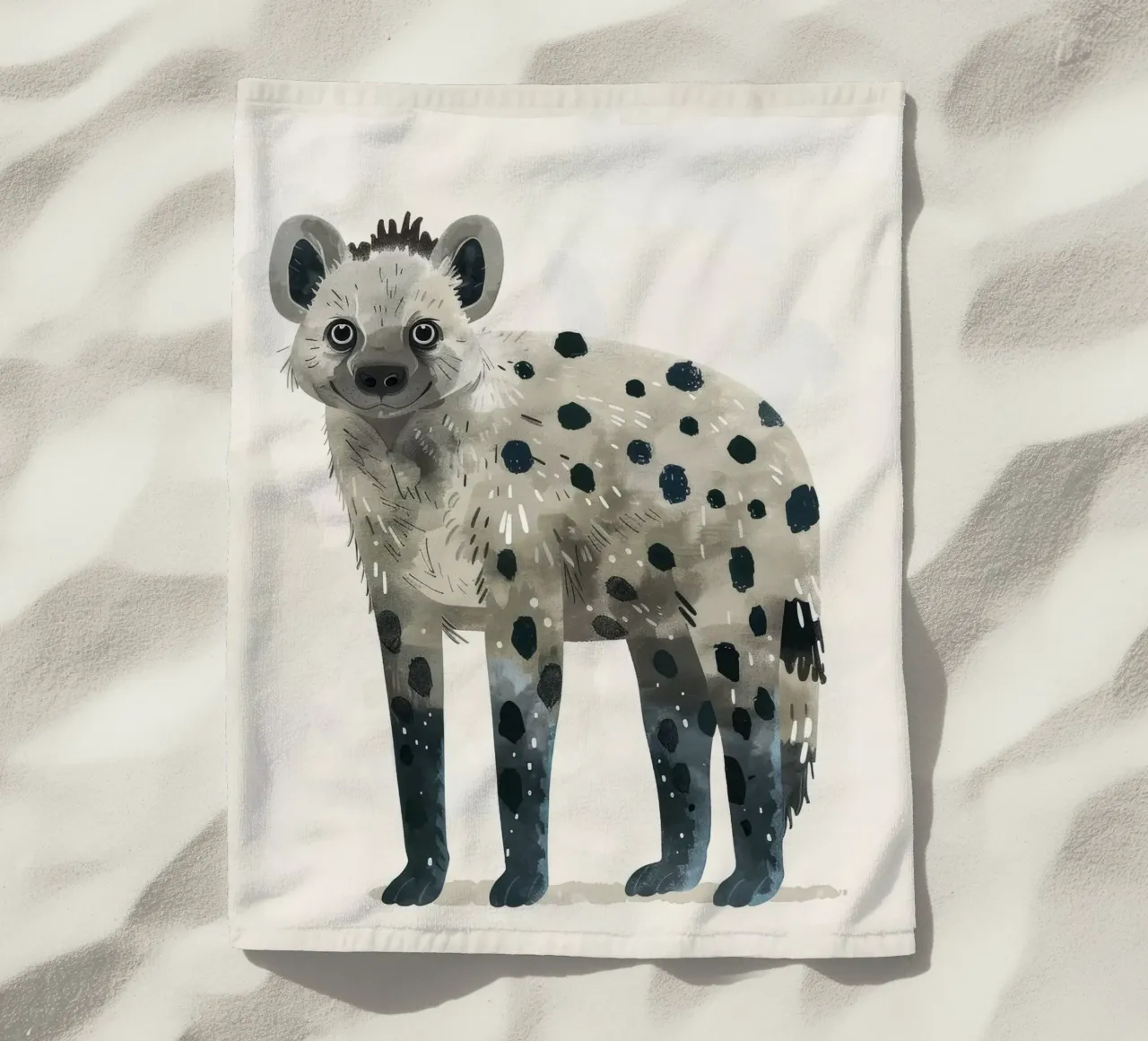 Opera d'arte di iena maculata e giocosa - Design unico di animali selvatici telo mare da DesignDoodle