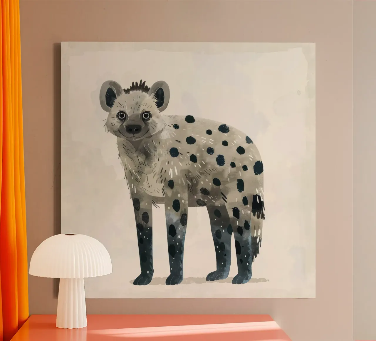 Opera d'arte di iena maculata e giocosa - Design unico di animali selvatici tela con Cornice a cassetta da DesignDoodle