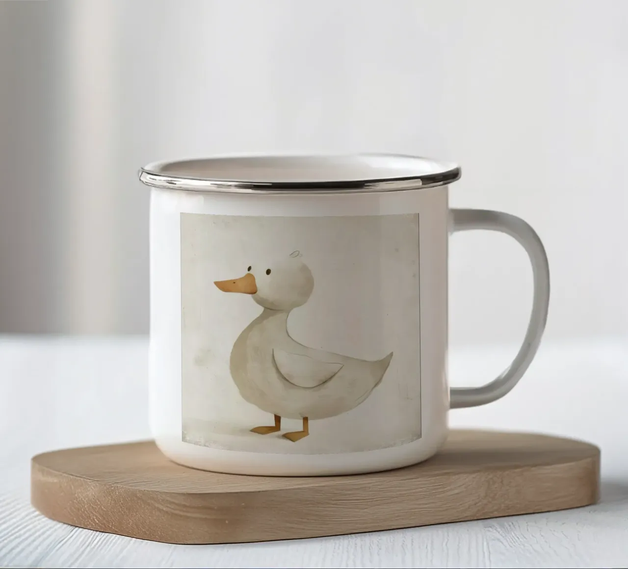 Cute White Duckling Illustration – Adorable Baby Animal enamel mug by DesignDoodle