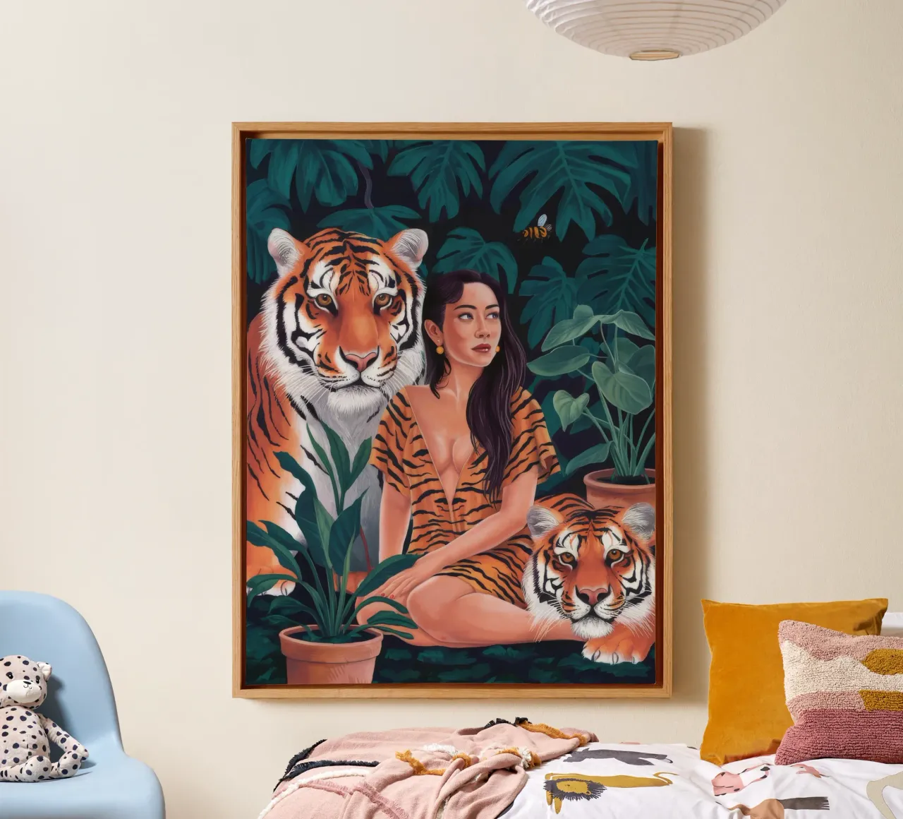 Tijgerblad omhelzing canvas met Baklijst van Infinite Chroma