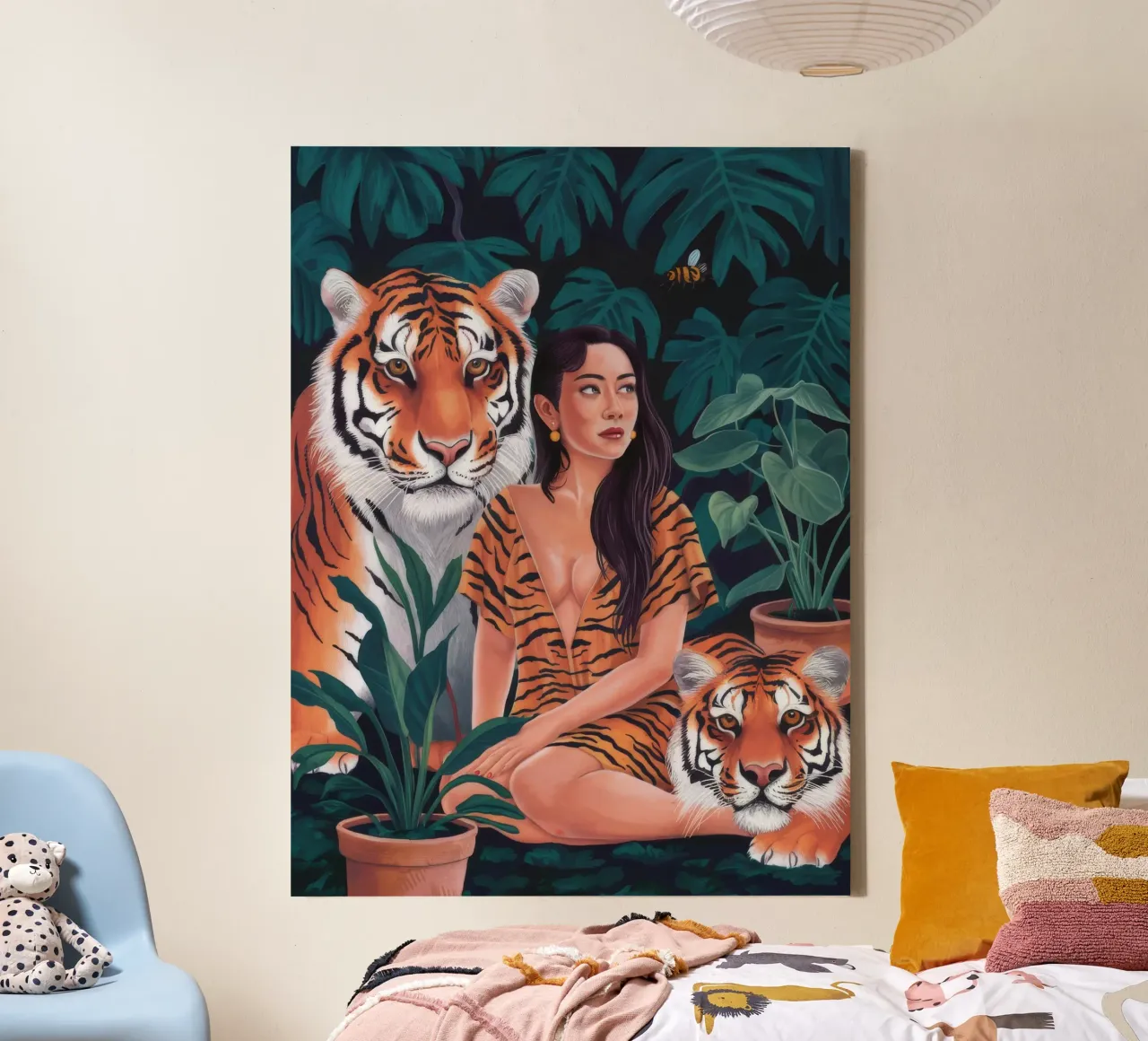 Tijgerblad omhelzing canvas met Baklijst van Infinite Chroma
