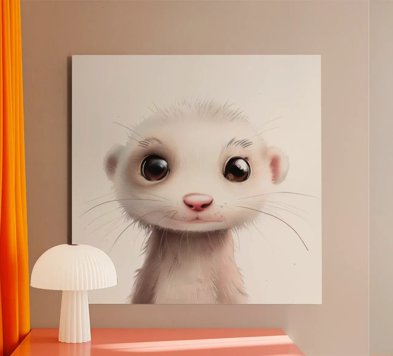 Incantevole kit di furetti bianchi - Illustrazione di un animale domestico giocoso alluminio dibond da DesignDoodle