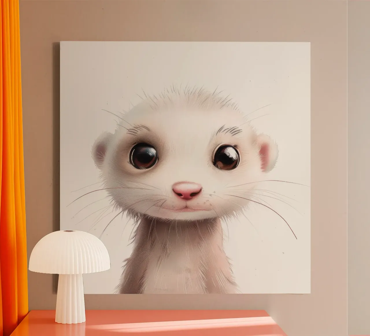 Incantevole kit di furetti bianchi - Illustrazione di un animale domestico giocoso tela con Cornice a cassetta da DesignDoodle