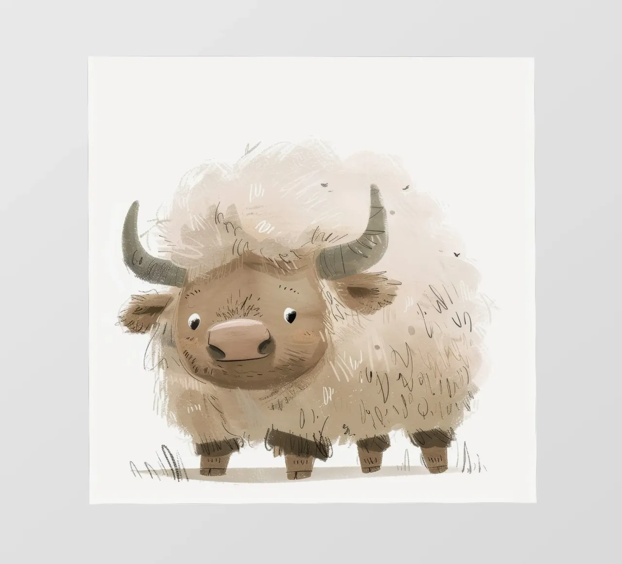 Grillige Yak Illustratie - Rustieke en Unieke Dierenkunst backlit folie van DesignDoodle