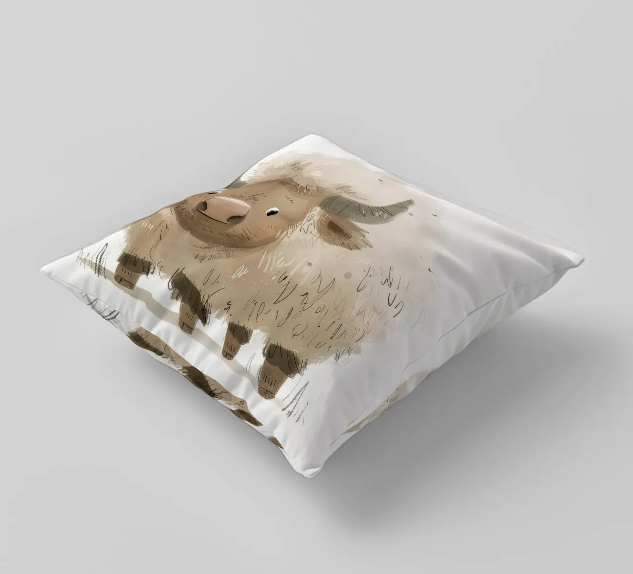 Whimsical Yak Illustration – Rustic and Unique Animal Art decorative cushion by DesignDoodle