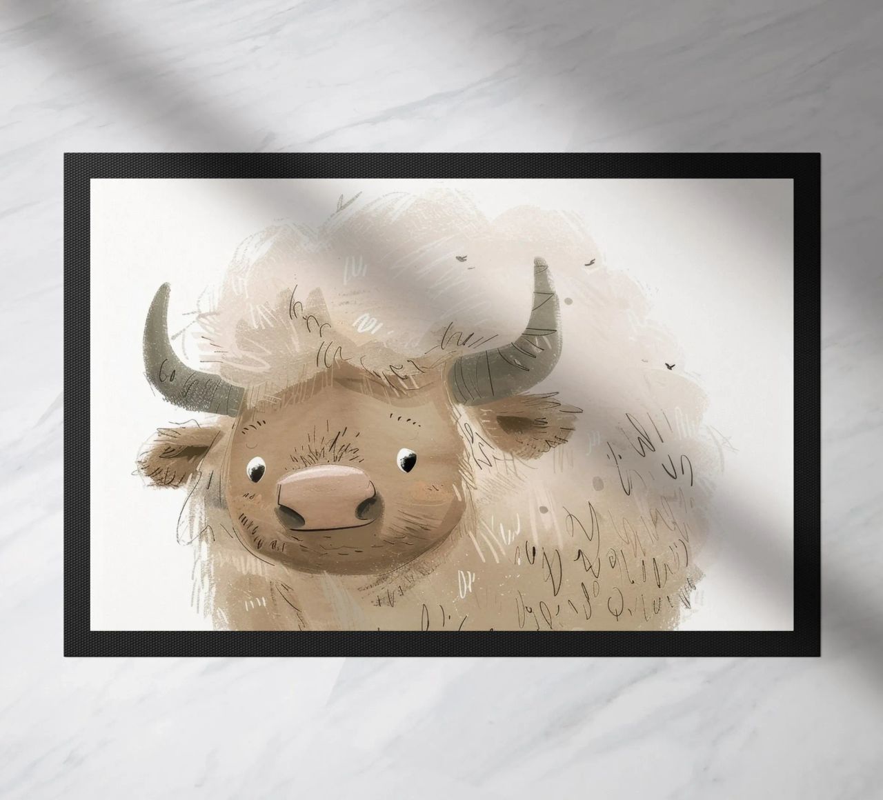 Illustrazione stravagante di yak - Arte animale unica e rustica zerbino da DesignDoodle