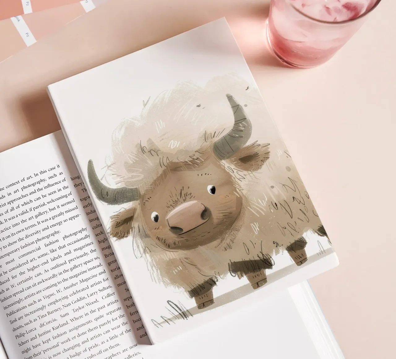 Illustration fantaisiste d'un yak - Art animalier rustique et unique carnet de notes de DesignDoodle