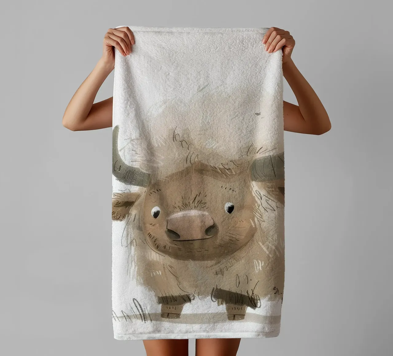 Illustration fantaisiste d'un yak - Art animalier rustique et unique serviette de bain de DesignDoodle