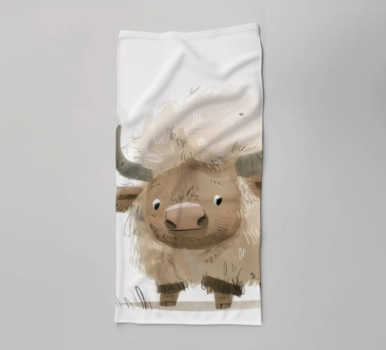 Illustration fantaisiste d'un yak - Art animalier rustique et unique serviette de bain de DesignDoodle