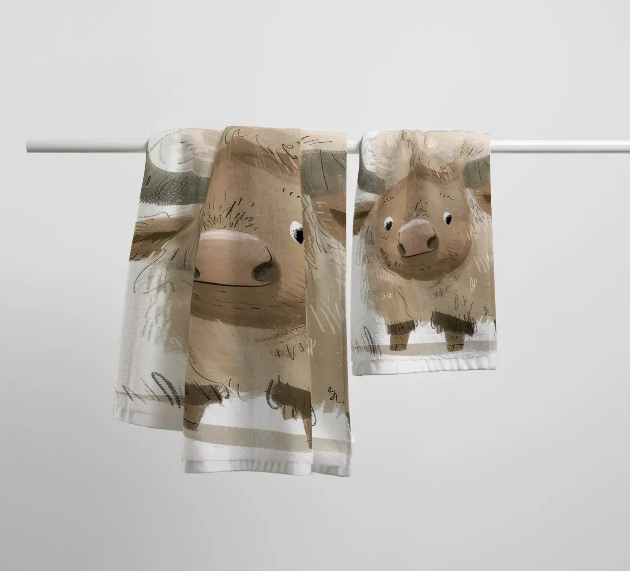 Illustration fantaisiste d'un yak - Art animalier rustique et unique serviette de bain de DesignDoodle