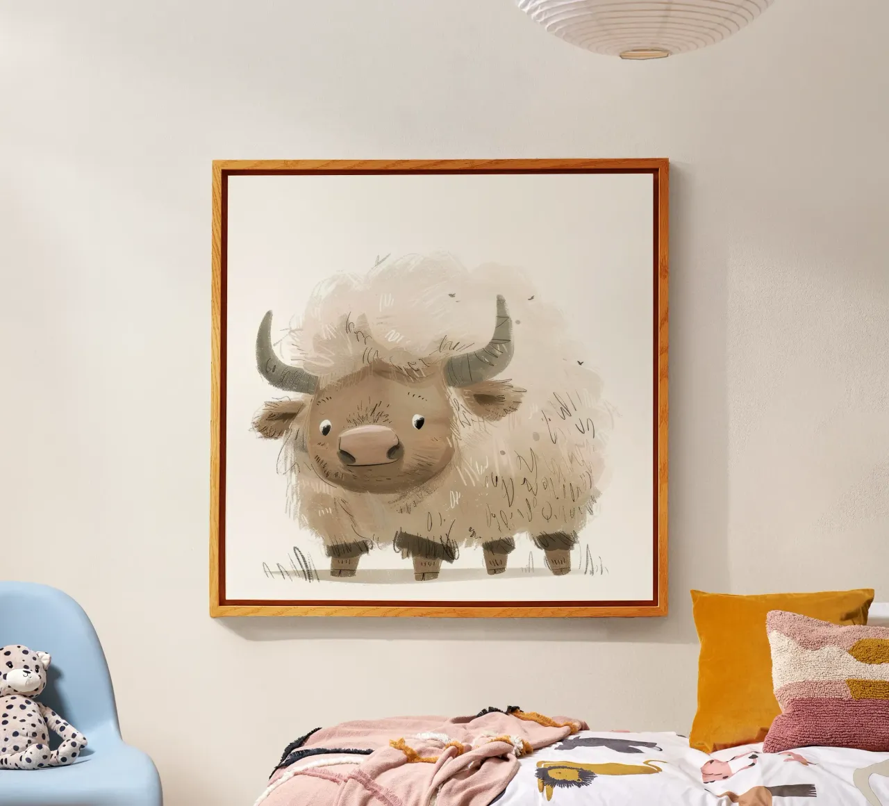 Ilustración caprichosa de un yak - Arte animal rústico y único metacrilato de DesignDoodle