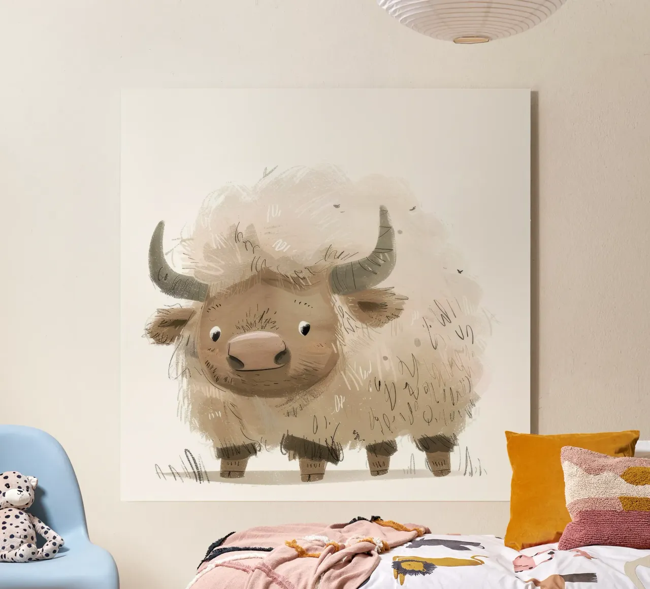 Ilustración caprichosa de un yak - Arte animal rústico y único metacrilato de DesignDoodle