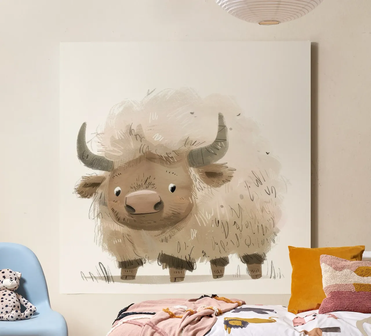 Grillige Yak Illustratie - Rustieke en Unieke Dierenkunst canvas van DesignDoodle