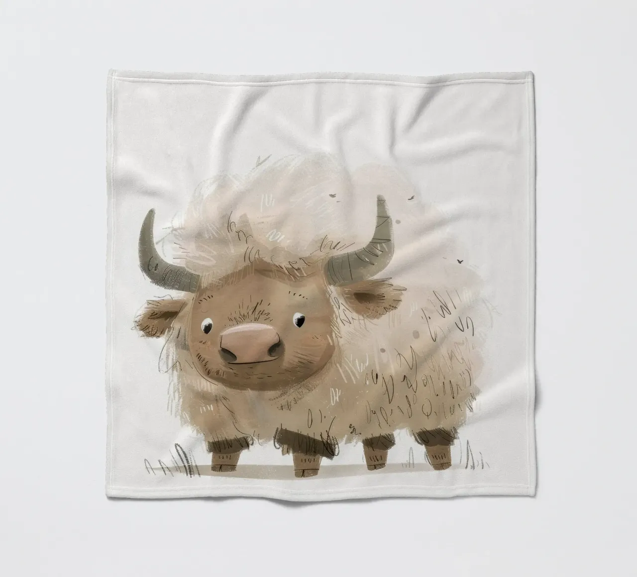 Whimsical Yak Illustration – Rustic and Unique Animal Art fleece blanket by DesignDoodle