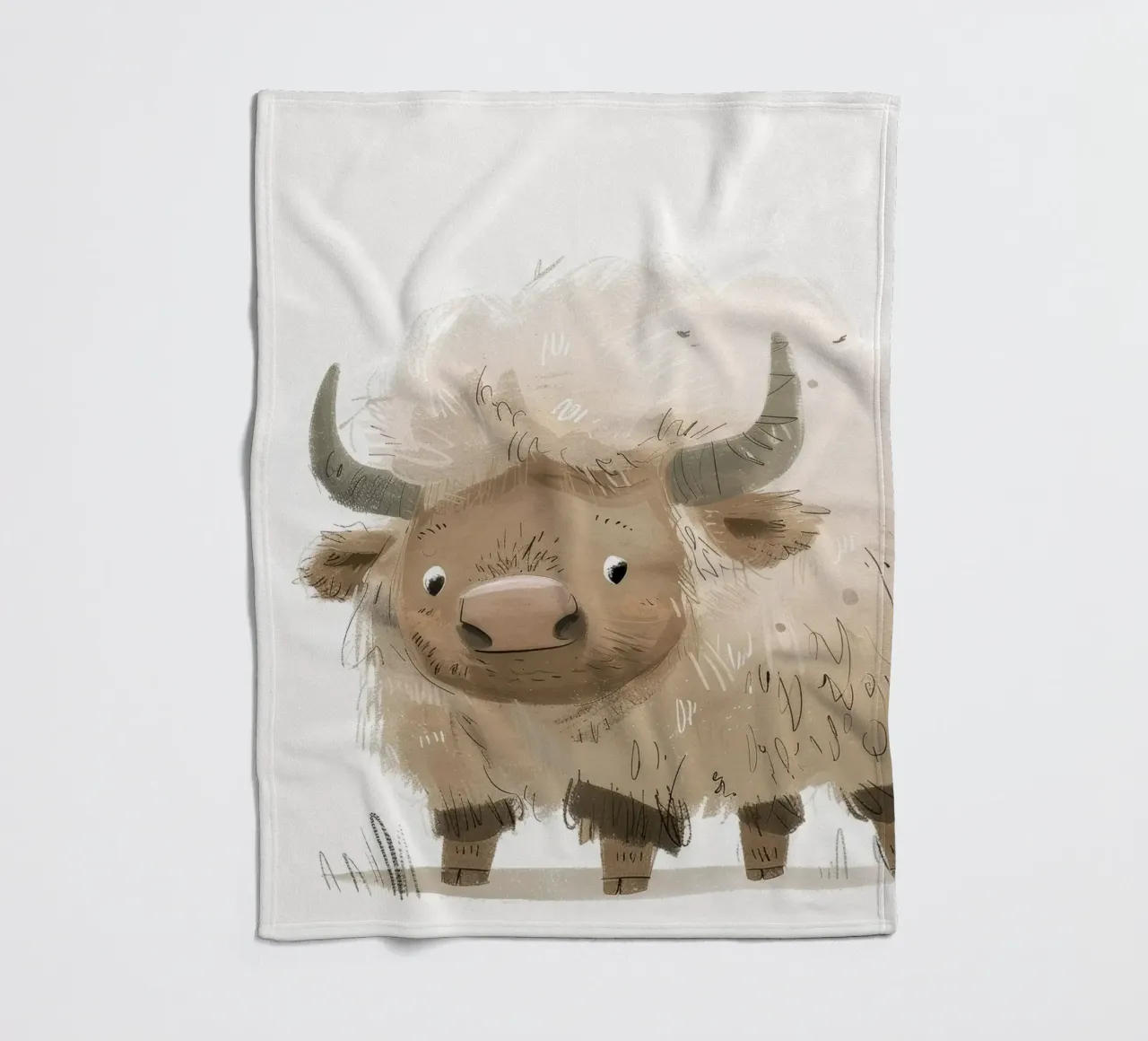 Whimsical Yak Illustration – Rustic and Unique Animal Art fleece blanket by DesignDoodle