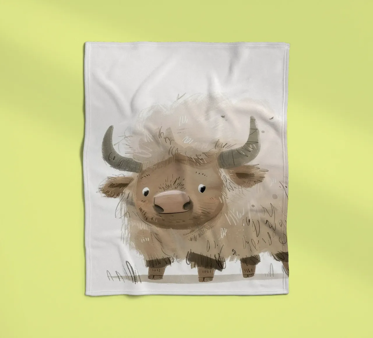 Whimsical Yak Illustration – Rustic and Unique Animal Art fleece blanket by DesignDoodle