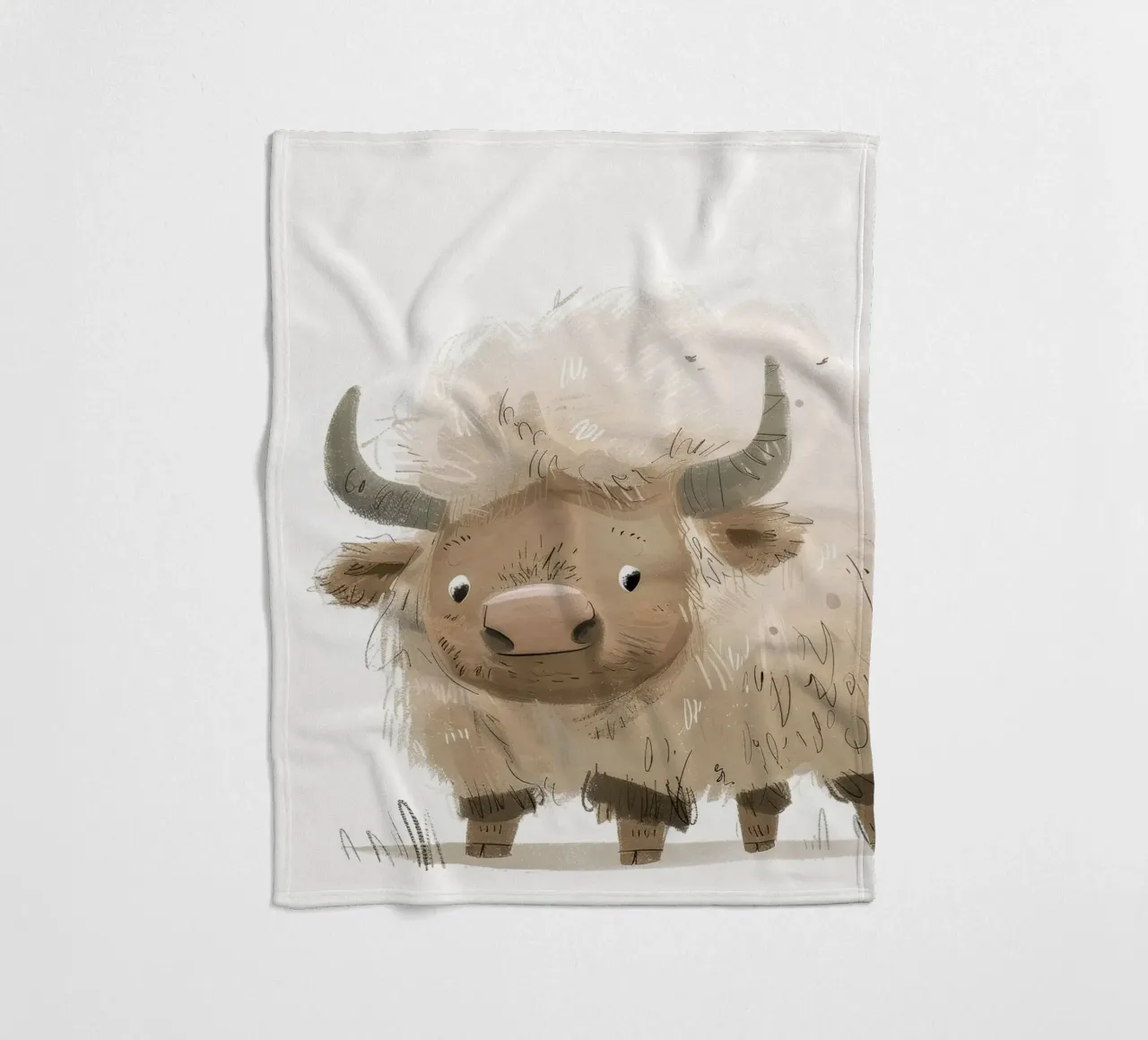 Whimsical Yak Illustration – Rustic and Unique Animal Art fleece blanket by DesignDoodle