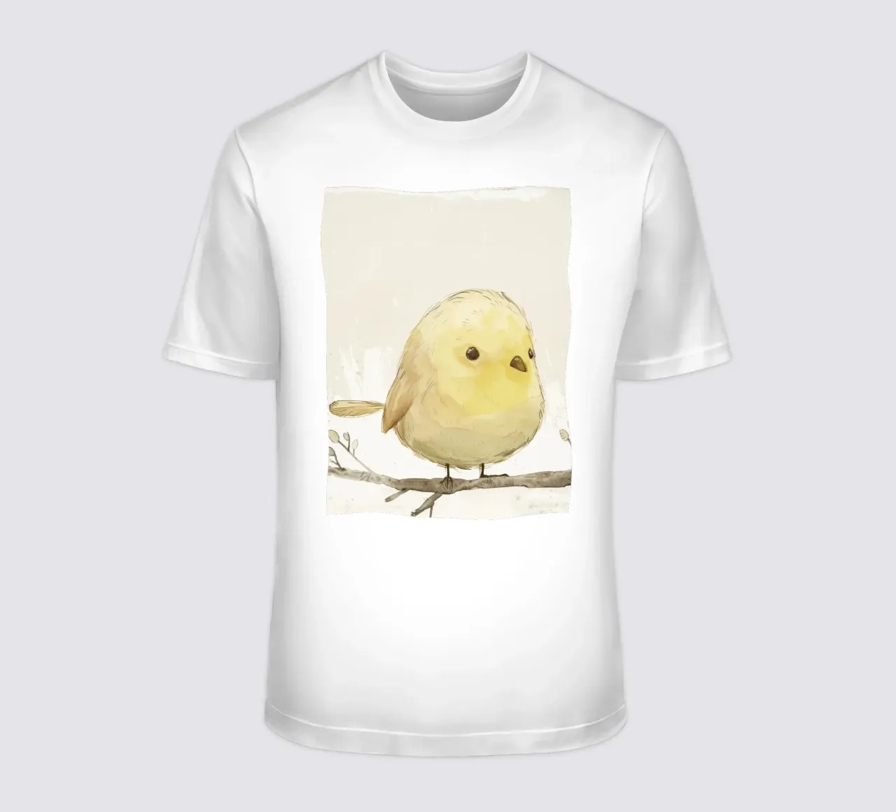 Delightful Yellow Bird on Branch – Cheerful Wildlife Art t-shirt by DesignDoodle