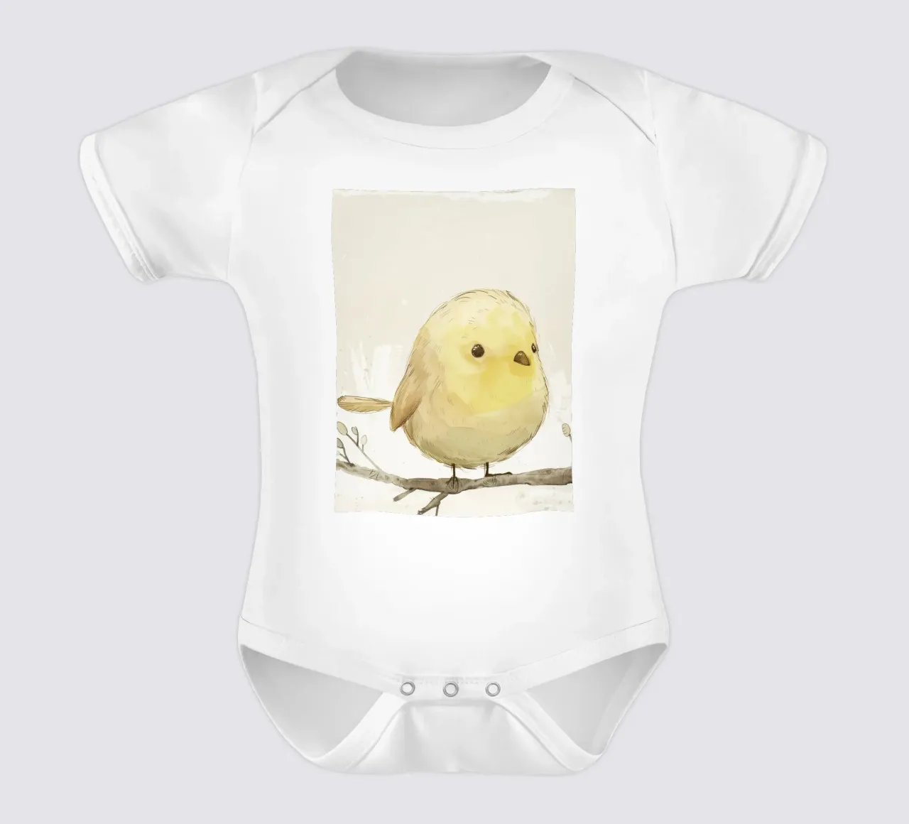 Heerlijke gele vogel op tak - Vrolijke dieren in het wild babyrompertje korte mouwen van DesignDoodle