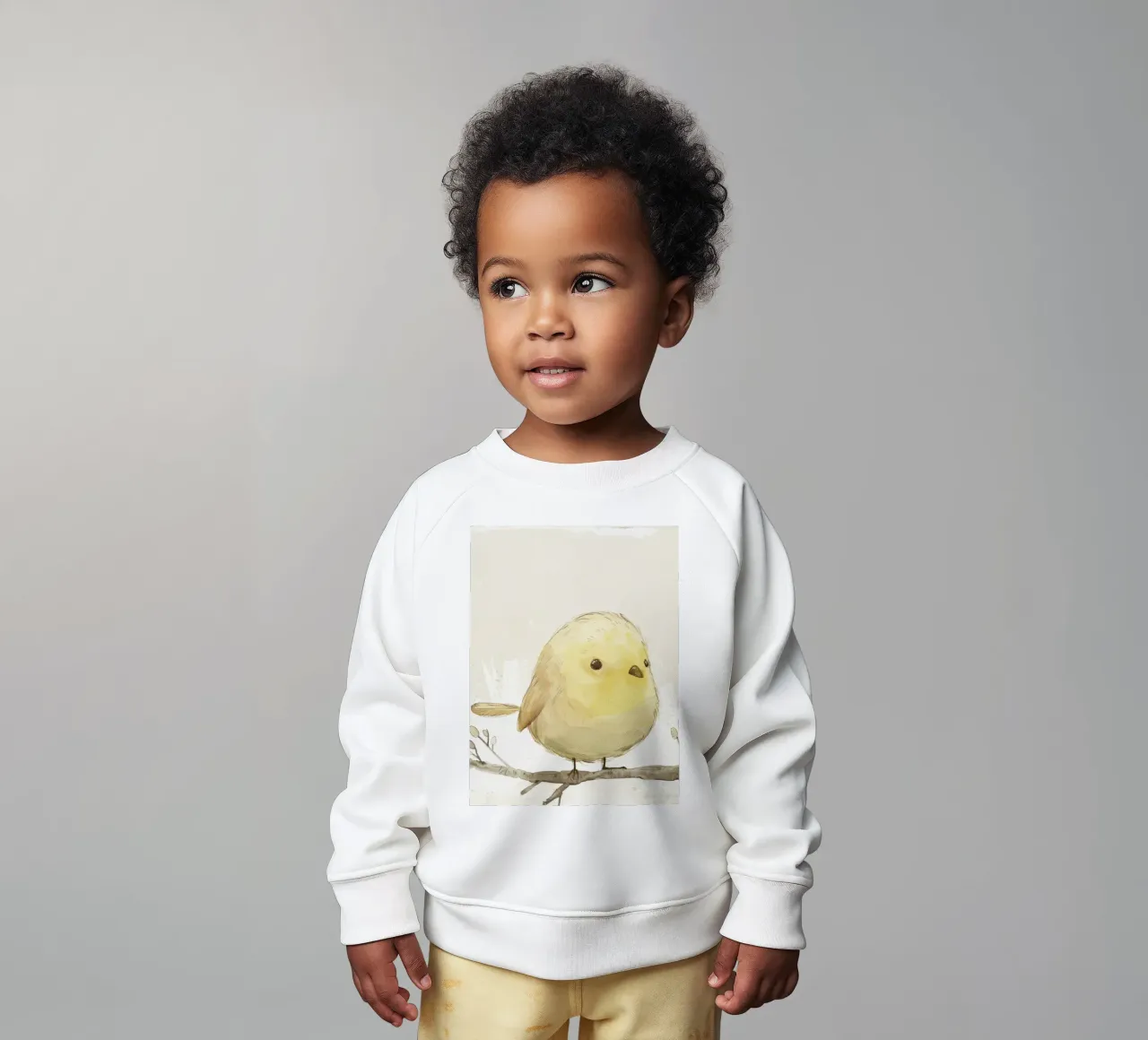 Delightful Yellow Bird on Branch – Cheerful Wildlife Art baby sweatshirt by DesignDoodle
