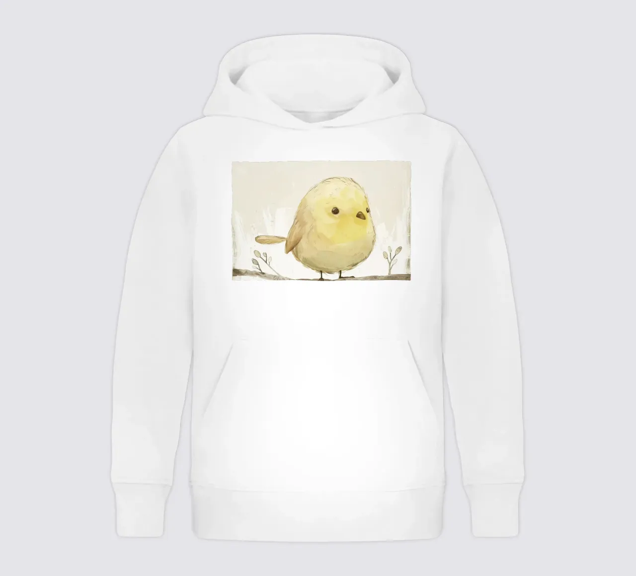 Delightful Yellow Bird on Branch – Cheerful Wildlife Art kids hoodie by DesignDoodle