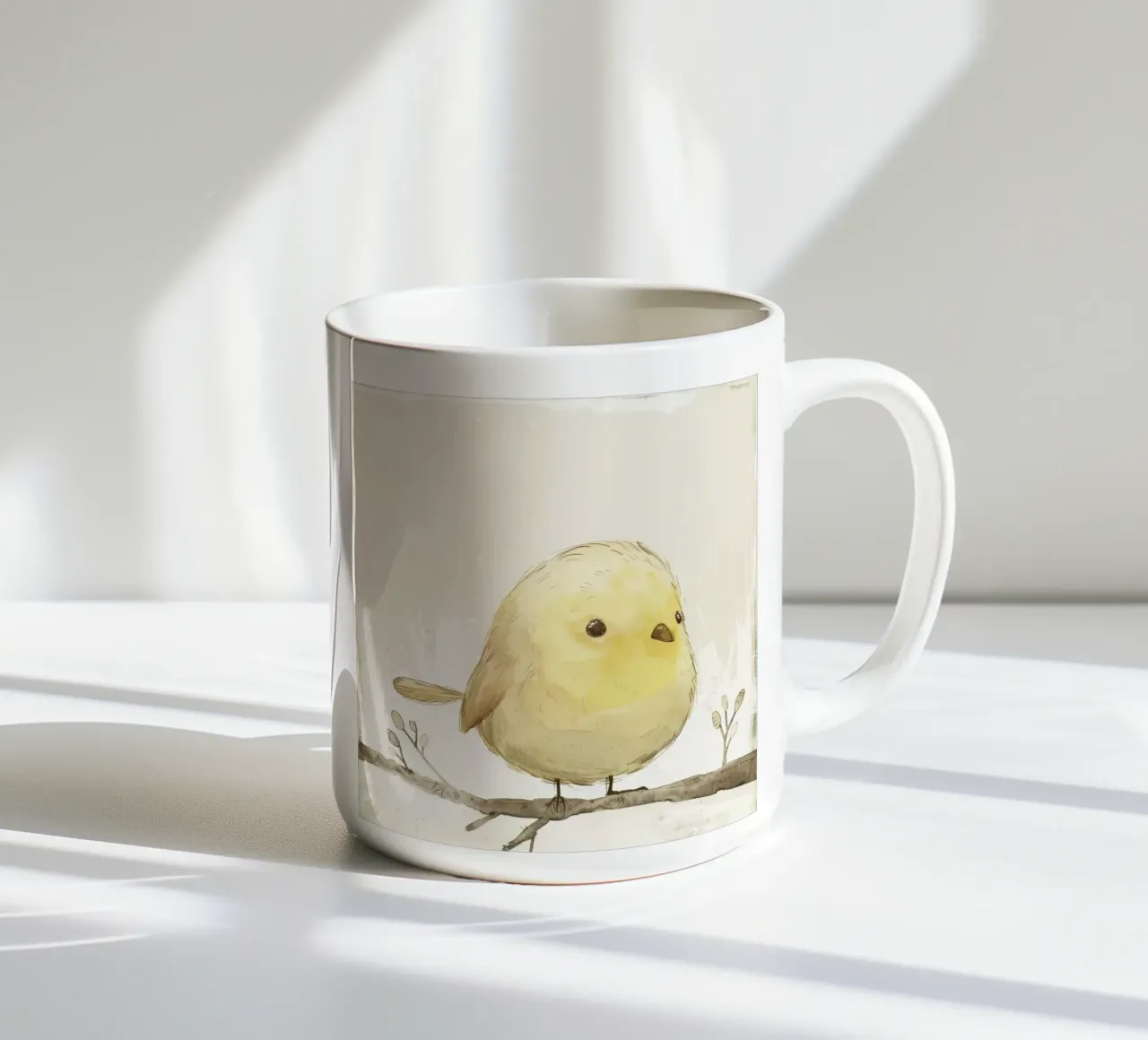 Heerlijke gele vogel op tak - Vrolijke dieren in het wild keramische mok van DesignDoodle