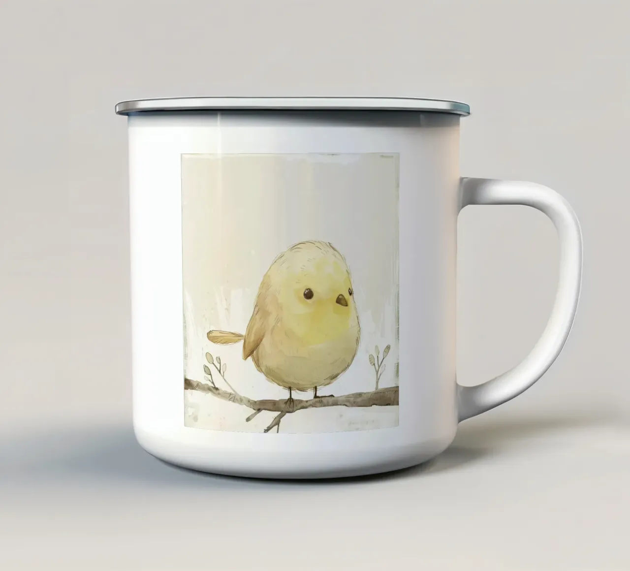 Heerlijke gele vogel op tak - Vrolijke dieren in het wild emaille mok van DesignDoodle