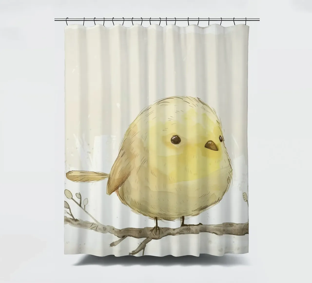 Delightful Yellow Bird on Branch – Cheerful Wildlife Art shower curtain by DesignDoodle