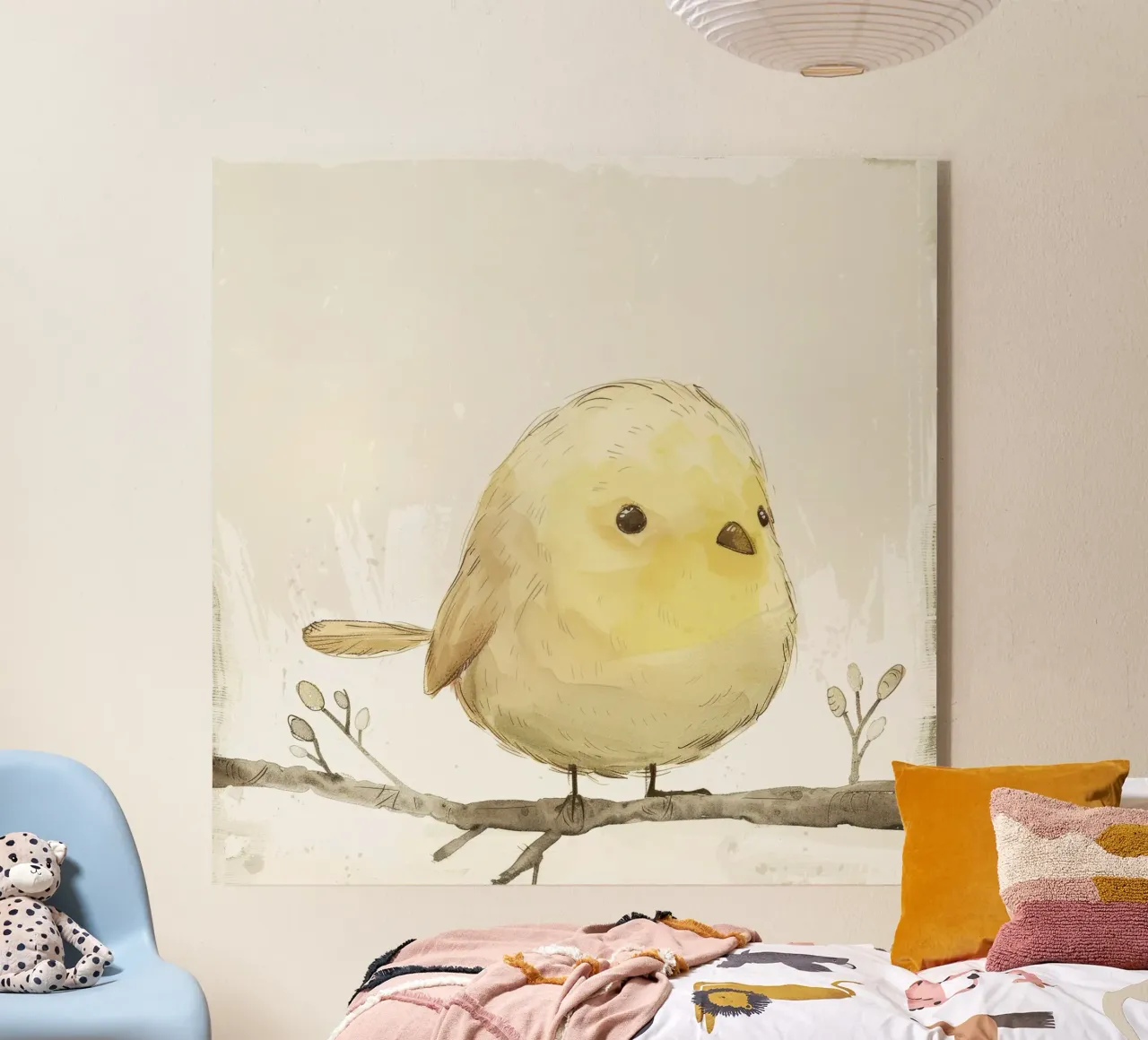 Entzückender gelber Vogel auf einem Zweig - Fröhliche Wildtierkunst Acryl-Glas von DesignDoodle