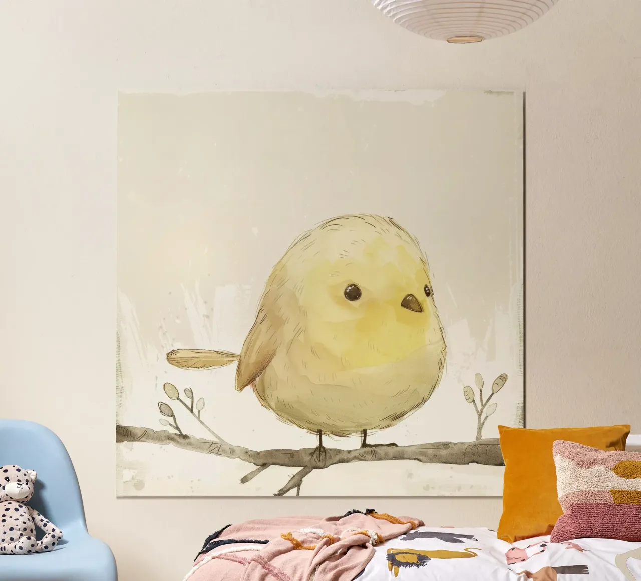 Delizioso uccello giallo su un ramo - Arte della fauna allegra carta hahnemühle da DesignDoodle