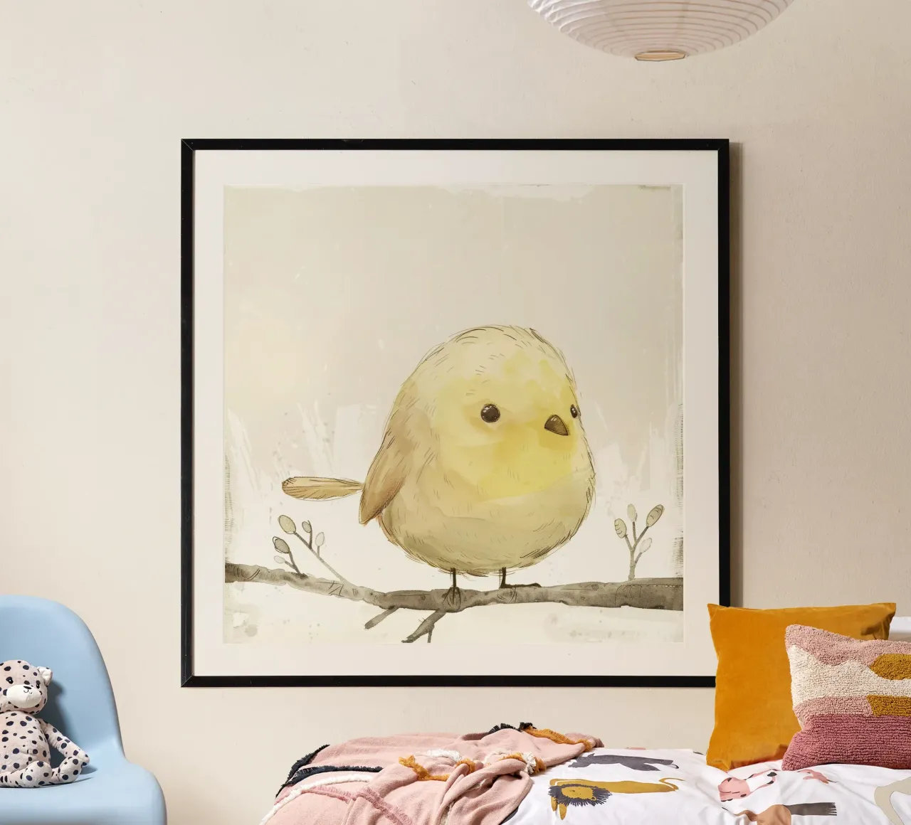 Delizioso uccello giallo su un ramo - Arte della fauna allegra carta hahnemühle da DesignDoodle