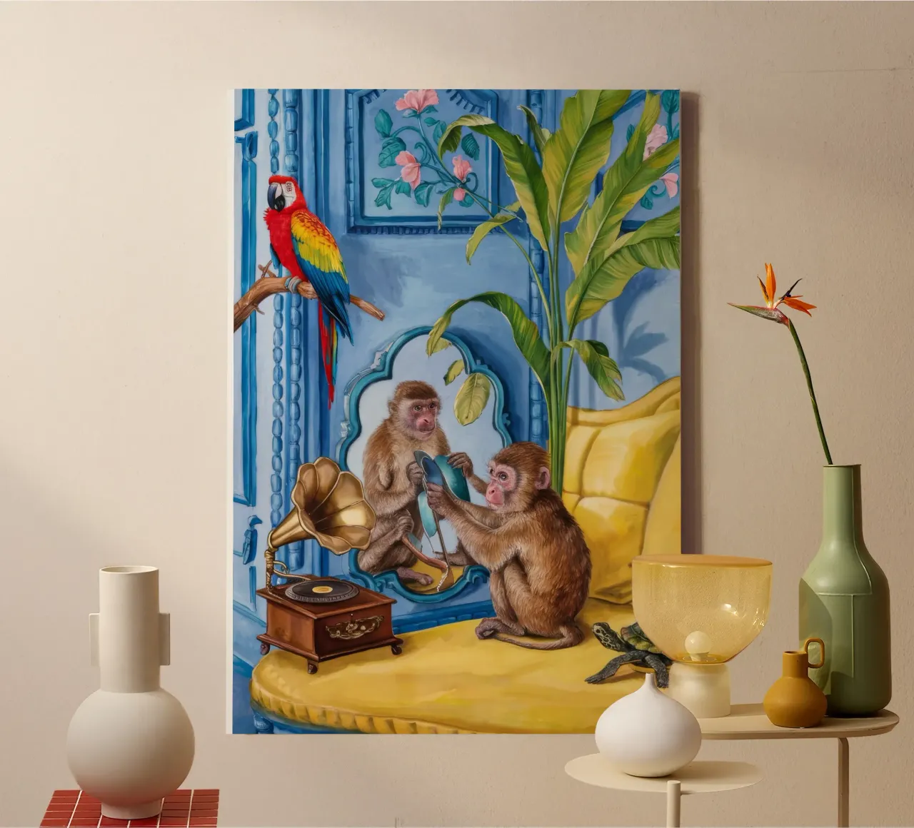 Silla Azure Menagerie lienzo con Marco flotante de Infinite Chroma