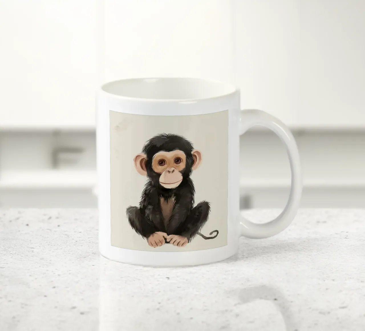 Illustrazione di un giovane scimpanzé - Animale giocoso tazza in ceramica da DesignDoodle