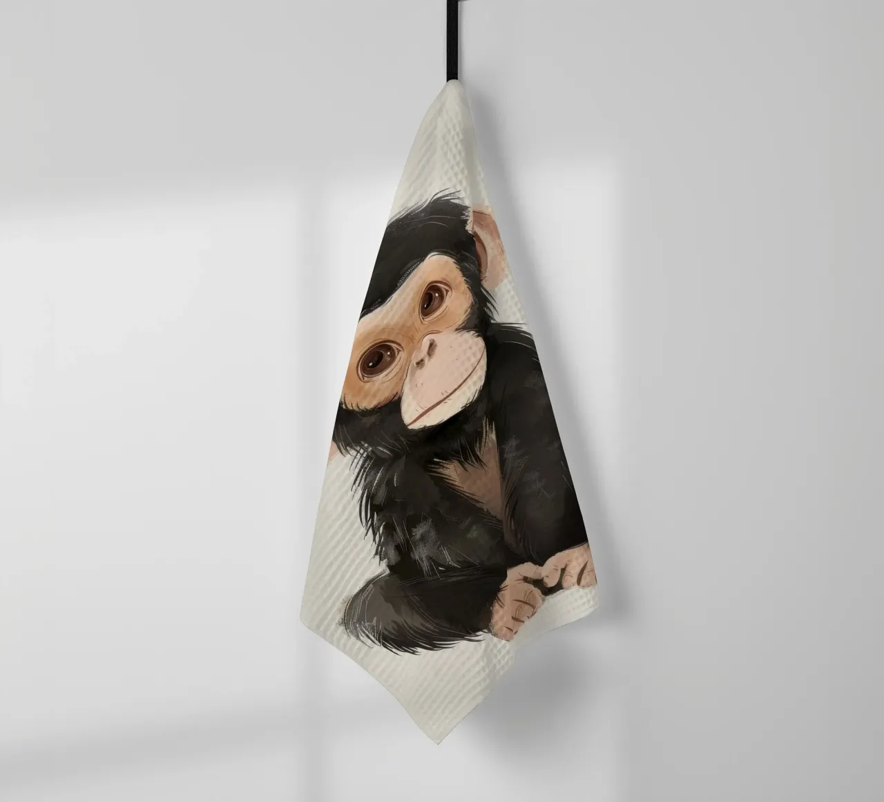 Illustration attachante d'un jeune chimpanzé - Animal enjoué torchon de DesignDoodle
