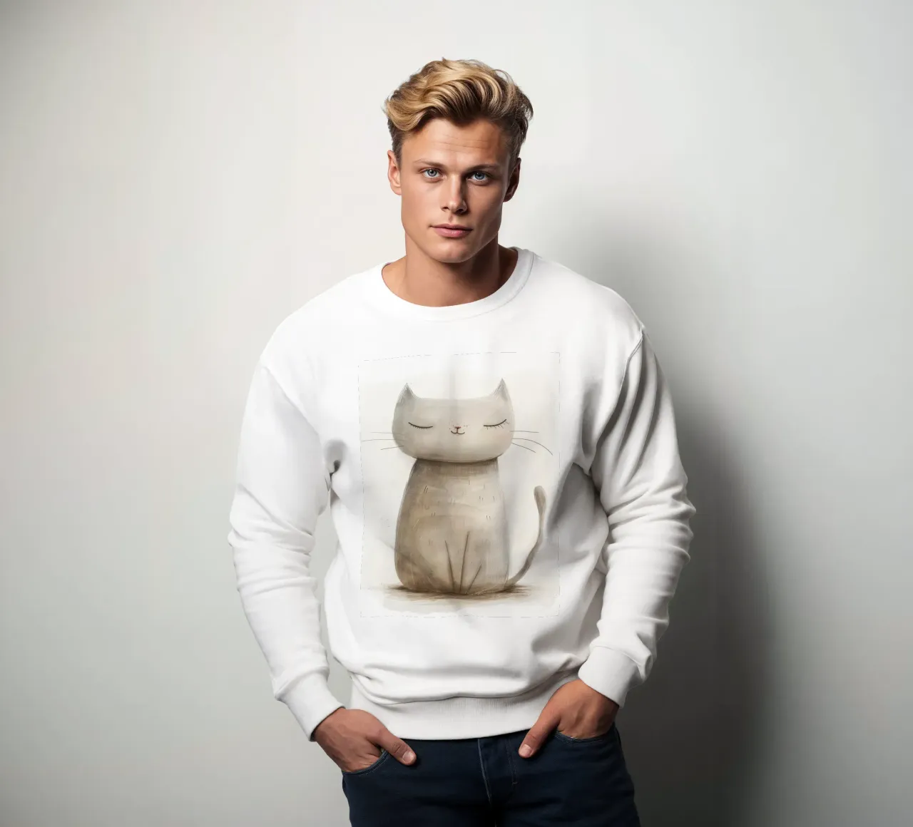 Dessin élégant d'un chat gris assis - Minimalist Cat Design sweat de DesignDoodle