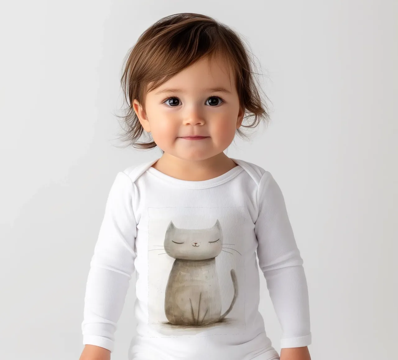 Elegante sitzende graue Katze - Minimalistisches Katzendesign Langarm Babybody von DesignDoodle