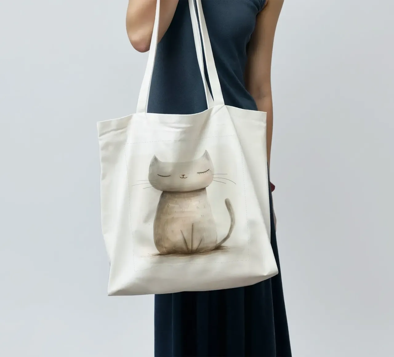 Dessin élégant d'un chat gris assis - Minimalist Cat Design tote bag de DesignDoodle