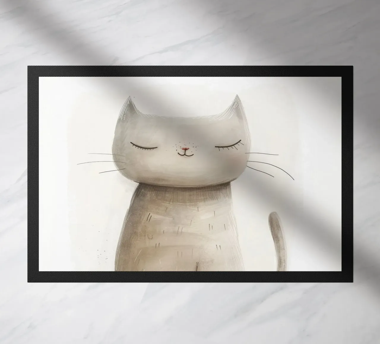 Dessin élégant d'un chat gris assis - Minimalist Cat Design paillasson de DesignDoodle