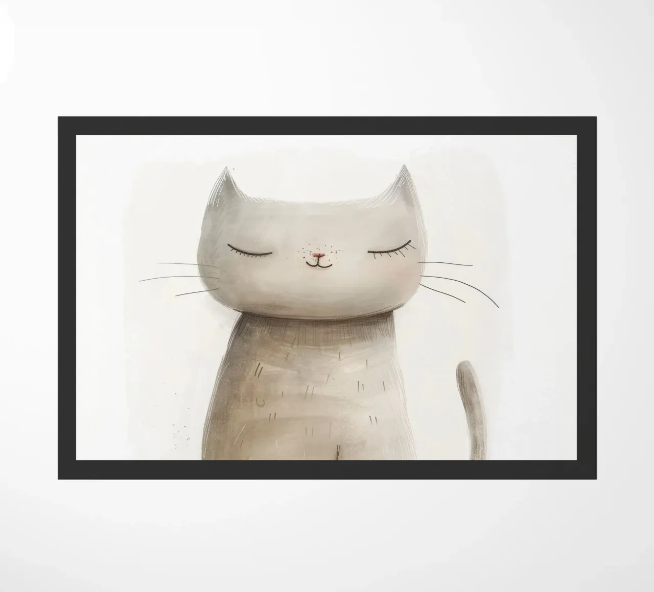Dessin élégant d'un chat gris assis - Minimalist Cat Design paillasson de DesignDoodle