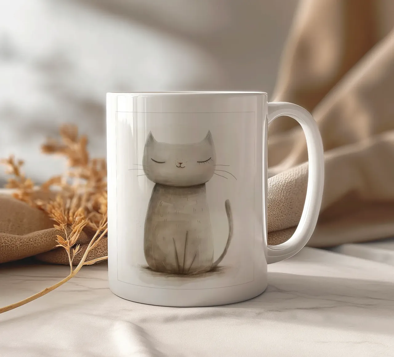 Elegant Zittende Grijze Kat Kunstwerk - Minimalistisch Kattenontwerp keramische mok van DesignDoodle