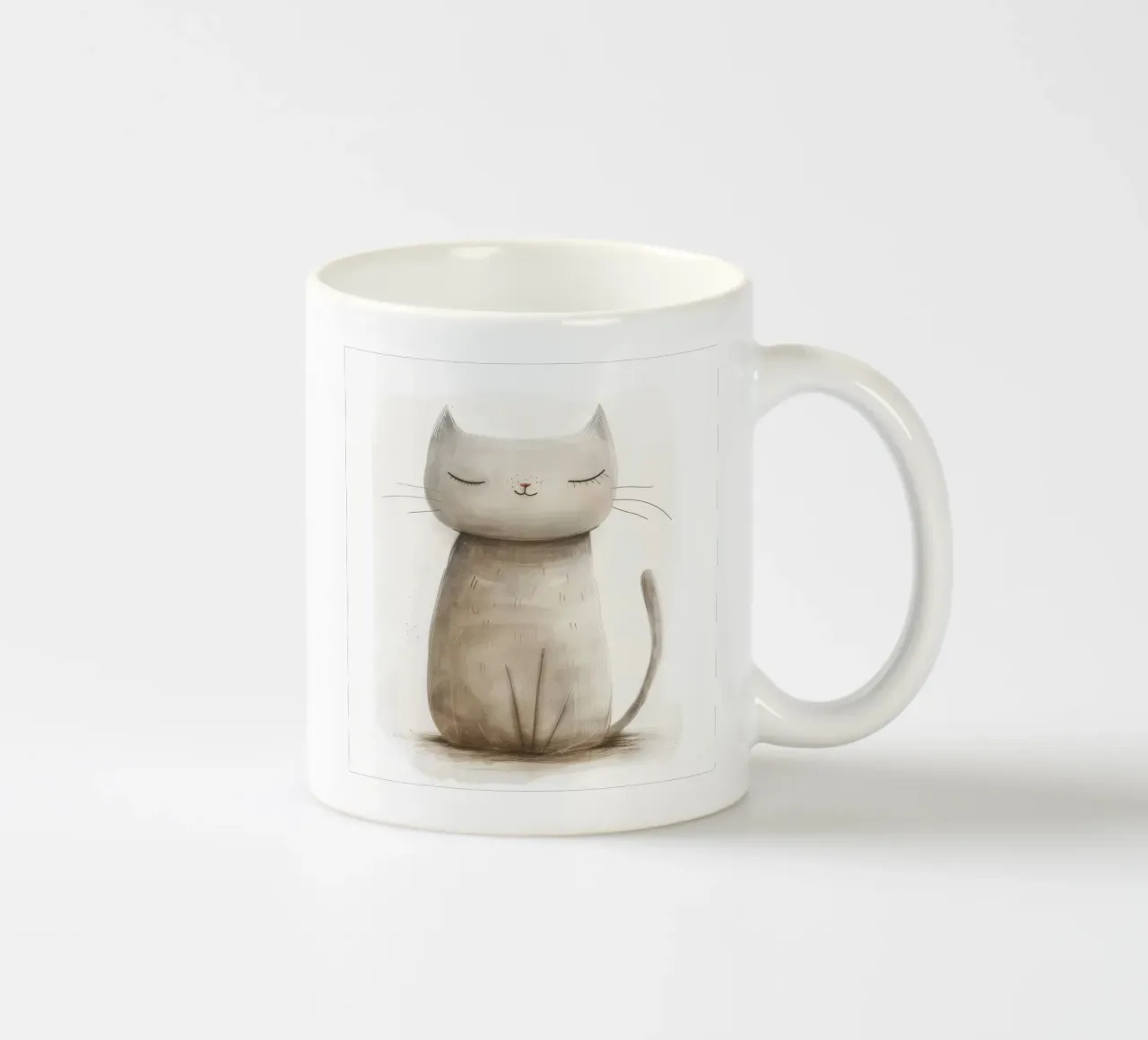 Elegant Zittende Grijze Kat Kunstwerk - Minimalistisch Kattenontwerp keramische mok van DesignDoodle