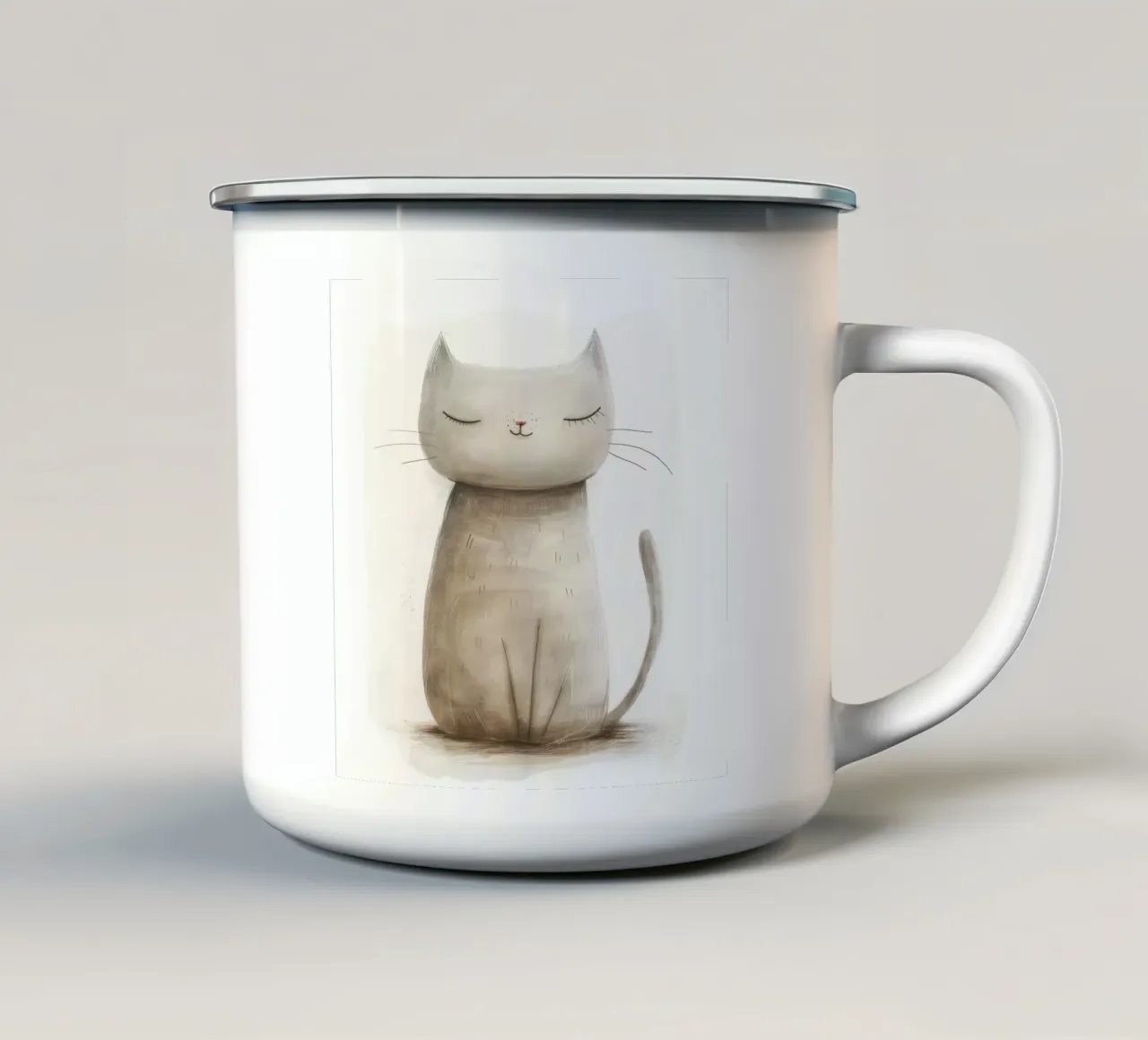 Dessin élégant d'un chat gris assis - Minimalist Cat Design mug en émail de DesignDoodle