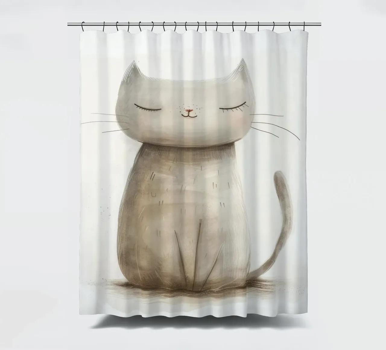 Elegant Zittende Grijze Kat Kunstwerk - Minimalistisch Kattenontwerp douchegordijn van DesignDoodle